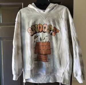 Peanuts White Grey Tie-Dye Snoopy Graphic Hoodie - Size XL